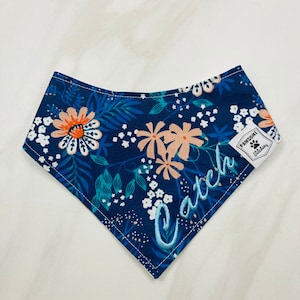 Deep blue floral dog bandana, Custom Dog Bandana, Reversible dog bandana, personalized dog bandana, dog gift, dog bandana