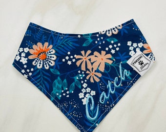 Deep blue floral dog bandana, Custom Dog Bandana, Reversible dog bandana, personalized dog bandana, dog gift, dog bandana