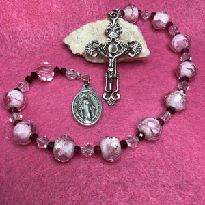 Rose  Rosary Chaplet, Pocket Rosary, Prayer Beads, One Decade Rosary