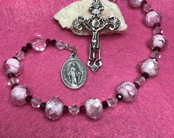Rose  Rosary Chaplet, Pocket Rosary, Prayer Beads, One Decade Rosary