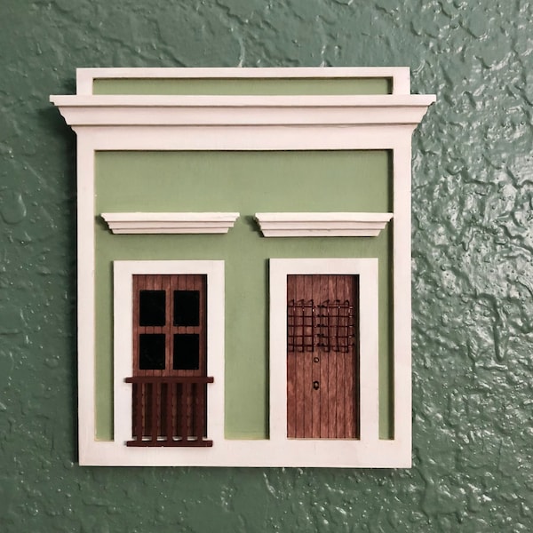 Casa del Viejo San Juan, Arte en madera de Puerto Rico, Decoración colonial (5,5" x 5,5")