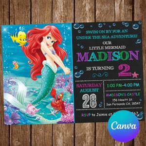 Little Mermaid Invitation Birthday Party Ariel Birthday Invitation Little Mermaid Editable Invitation Ariel Digital Printable Card