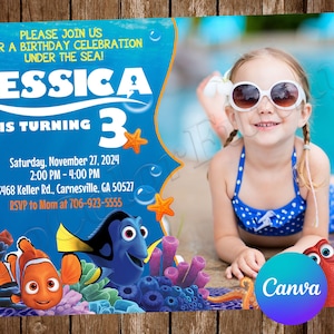 Finding Nemo Invitation Birthday Party Finding Nemo Birthday Invitation Finding Dory Editable Invitation Digital Printable Card