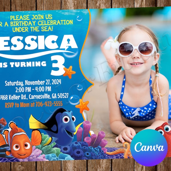 Finding Nemo Invitation Birthday Party Finding Nemo Birthday Invitation Finding Dory Editable Invitation Digital Printable Card