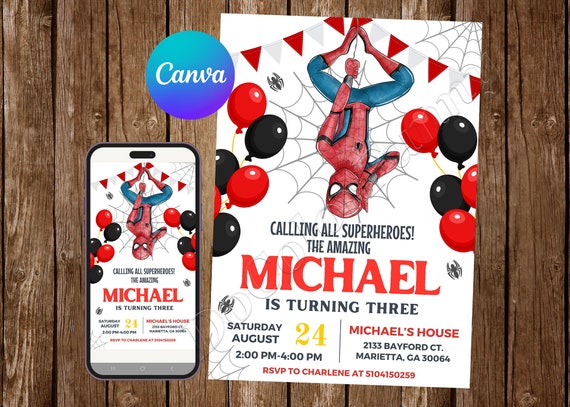 Spiderman Invitation Birthday Party Spiderman Birthday Invitation Spiderman Watercolor Editable Invitation Spiderman Digital Printable Card