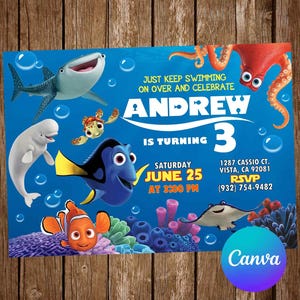 Finding Nemo Invitation Birthday Party Finding Nemo Birthday Invitation Finding Dory Editable Invitation Digital Printable Card