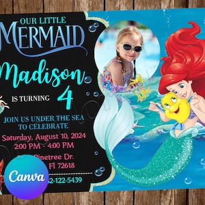 Invitation fête d'anniversaire de la petite sirène Invitation d'anniversaire d'Ariel Invitation modifiable de la petite sirène Carte imprimable numérique d'Ariel