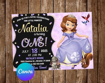 Sofia the First Invitation Birthday Party Princess Sofia Birthday Invitation Sofia the First Editable Invitation Sofia Digital Card