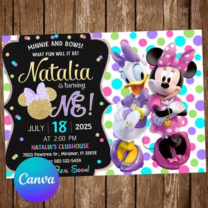 Minnie Mouse Invitation Daisy Duck Birthday Party Minnie Mouse Birthday Invitation Minnie Mouse Editable Invitation Digital Printable Card