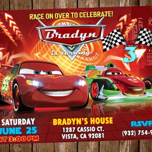 Cars faire-part Cars faire-part d'anniversaire Cars Invitation McQueen Cars Party Cars invite Cars carte numérique imprimable