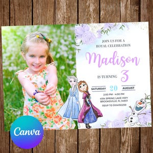 Convite Frozen Convite de Aniversário Frozen Convite Editável em Aquarela Frozen Convites Frozen Cartão Digital Imprimível Frozen