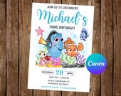 Finding Nemo Invitation Birthday Party Finding Nemo Birthday Invitation Finding Dory Editable Invitation Digital Printable Card