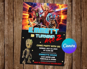 Guardians of the Galaxy Einladung Geburtstagsparty Groot Geburtstagseinladung Guardians of the Galaxy bearbeitbare Einladung Groot Digitale Karte