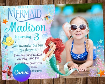 Little Mermaid Invitation Birthday Party Ariel Birthday Invitation Little Mermaid Editable Invitation Ariel Digital Printable Card