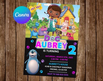 Doc McStuffins uitnodiging verjaardagsfeestje Doc McStuffins verjaardagsuitnodiging Doc McStuffins bewerkbare uitnodiging Doc McStuffins digitale kaart