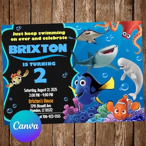 Finding Nemo Invitation Birthday Party Finding Nemo Birthday Invitation Finding Dory Editable Invitation Digital Printable Card