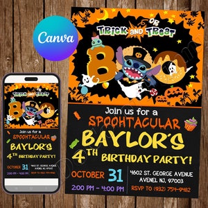 Convite de Halloween Stitch Convite Stitch Convite de Aniversário Stitch Festa Stitch Convite Editável Stitch Cartão Digital