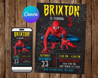 Spiderman Invitation Birthday Party Spiderman Birthday Invitation Spiderman Editable Invitation Spiderman Digital Printable Card