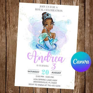 Princess Tiana Invitation Birthday Party Tiana Birthday Invitation Tiana Invites Tiana Editable Invitation Tiana Digital Card