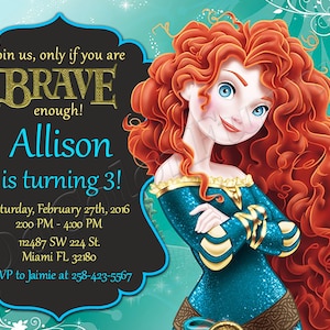 Brave Einladung Prinzessin Brave Einladung Prinzessin Brave Geburtstagsfeier-Einladung Brave Party