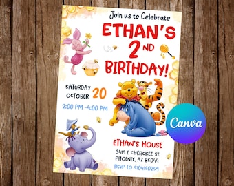 Winnie the Pooh Invitation Birthday Party Winnie the Pooh Birthday Invitation Winnie the Pooh Editable Invitation