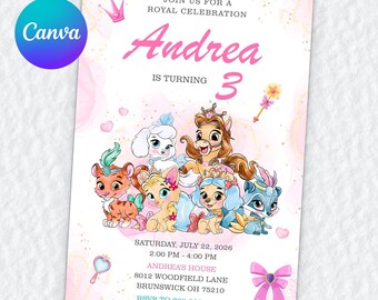 Palace Pets 3rd Birthday Invitation, Editable Canva Template, Royal Celebration, Whisker Haven Party, Digital Download