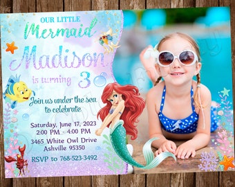 Invitación de La Sirenita Invitación de Ariel Invitación de fiesta de cumpleaños de La Sirenita Invitación de fiesta de cumpleaños de Ariel Fiesta de La Sirenita