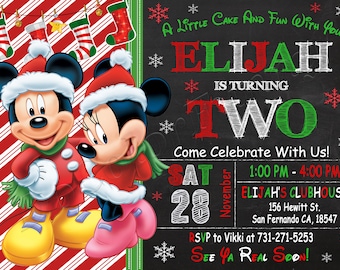 Mickey Mouse Christmas Invitation Mickey Mouse Christmas Birthday Minnie Mouse Christmas Invitation Mickey Mouse Invitation