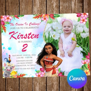 Moana Invitation Birthday Party Moana Birthday Invitation Moana Invite Moana Editable Invitation Moana Digital Card