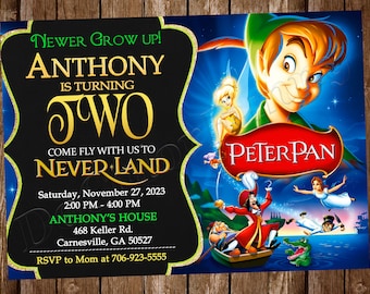 Peter Pan Invitation Peter Pan Birthday Party Invitation Peter Pan Party Peter Pan Digital Printable Peter Pan Invite Peter Pan Card