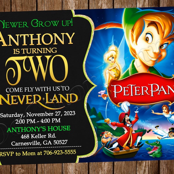 Peter Pan Invitation Peter Pan Birthday Party Invitation Peter Pan Party Peter Pan Digital Printable Peter Pan Invite Peter Pan Card