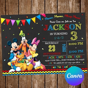 Mickey Mouse Clubhouse Invitation Birthday Party Mickey Mouse Birthday Invitation Mickey Mouse Editable Invitation Digital Printable Card
