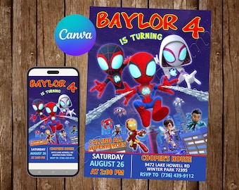 Spidey Invitation Spidey and his Amazing Friends Invitation Spidey Birthday Invitation Spidey Editable Invitation Spidey Invite