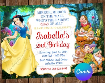 Snow White Invitation Birthday Party Princess Snow White Birthday Invitation Snow White Editable Invitation Snow White Digital Card