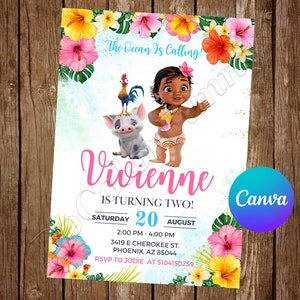 Baby Moana Invitation Birthday Party Baby Moana Birthday Invitation Moana Invite Moana Editable Invitation Moana Digital Card