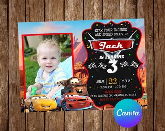 Cars Invitation Birthday Party Cars Birthday Invitation McQueen Invite Cars Editable Invitation Cars Digital Printable Card