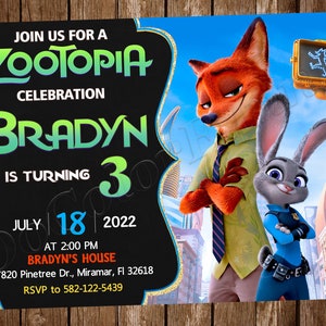 Zootopia Einladung Zootopia Geburtstagseinladung Zootopia Party Zootopia Digitale Zootopia Karte Zootopia druckbare Zootopia Mädchen