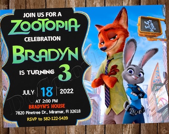 Invitación de Zootopia Invitación de cumpleaños de Zootopia Fiesta de Zootopia Tarjeta digital de Zootopia Tarjeta imprimible de Zootopia Chica de Zootopia