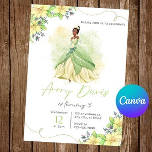 Princess Tiana Invitation Birthday Party Tiana Birthday Invitation Tiana Invites Tiana Editable Invitation Tiana Digital Card