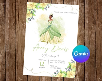 Prinses Tiana uitnodiging verjaardagsfeestje Tiana verjaardagsuitnodiging Tiana nodigt Tiana bewerkbare uitnodiging Tiana digitale kaart