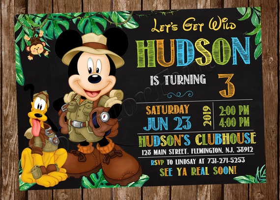 Safari Mickey Mouse Invitation Mickey Mouse Safari Invitation Safari Mickey Mouse Birthday Party Invitation Safari Mickey Mouse Party