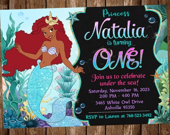 Invitación de La Sirenita Invitación de Ariel Invitación de fiesta de cumpleaños de La Sirenita Invitación de fiesta de cumpleaños de Ariel Fiesta de La Sirenita