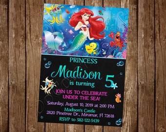 Invitación de La Sirenita Invitación de Ariel Invitación de fiesta de cumpleaños de La Sirenita Invitación de fiesta de cumpleaños de Ariel Fiesta de La Sirenita