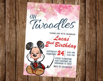Mickey Mouse Invitation Mickey Mouse Watercolor Invitation Mickey Mouse Oh Twodles Invitation Mickey Mouse Oh Twodles Watercolor Invitation