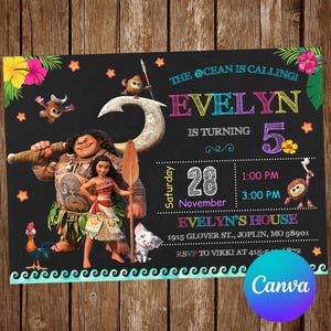 Moana Invitation Birthday Party Moana Birthday Invitation Moana Invite Moana Editable Invitation Moana Digital Card