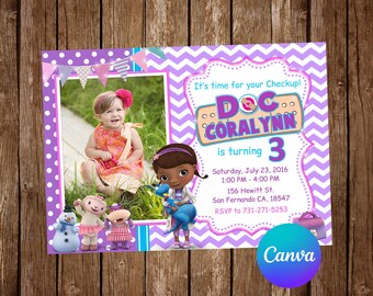 Doc McStuffins uitnodiging verjaardagsfeestje Doc McStuffins verjaardagsuitnodiging Doc McStuffins bewerkbare uitnodiging Doc McStuffins digitale kaart