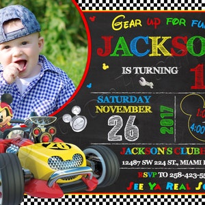 Uitnodiging Mickey Mouse en Roadster Racers Mickey en de Roadster Racers Uitnodiging Mickey Mouse Clubhouse-uitnodiging Mickey Mouse Invite