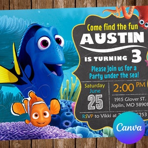 Finding Nemo Invitation Birthday Party Finding Nemo Birthday Invitation Finding Dory Editable Invitation Digital Printable Card