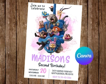 Invitación de Zootopia para fiesta de cumpleaños Invitación de cumpleaños de Zootopia Invitación de Zootopia Invitación editable de Zootopia Tarjeta imprimible digital de Zootopia