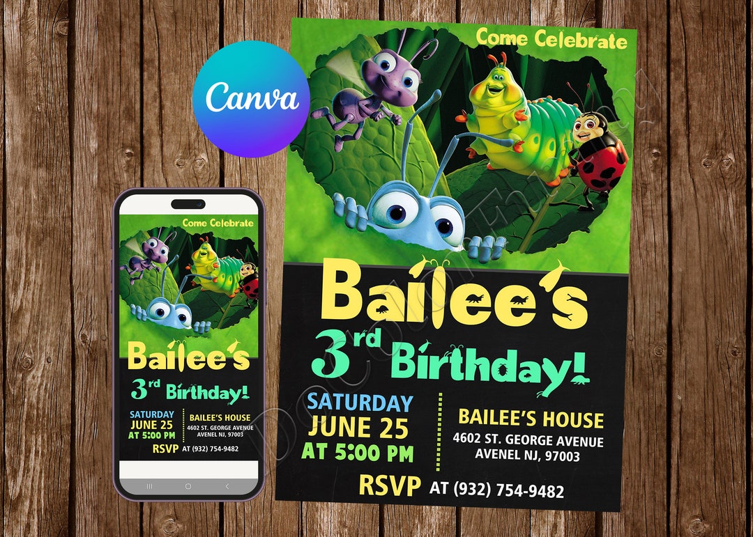 A Bugs Life Invitation Birthday Party A Bug's Life Birthday Invitation ...